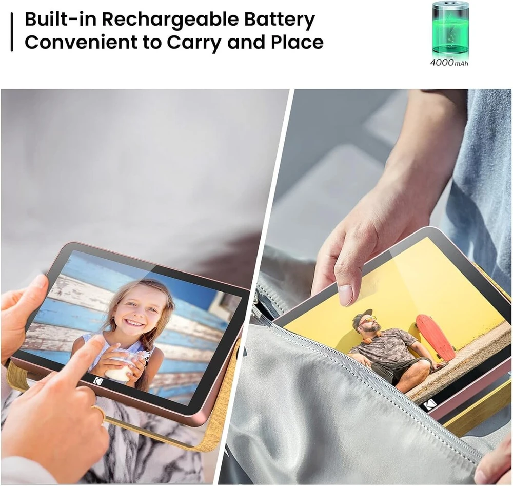 Objektyvas Kodak Skaitmeninis nuotraukų rėmelis, 10 colių Wifi skaitmeninis nuotraukų rėmelis su baterija, 1280 x 800 Ips Hd jutiklinis ekranas, 16 Gb atmintis, išmanusis elektroninis nuotraukų rėmelis, dalinkitės nuotraukomis ir vaizdo įrašais su šeima ir draugais