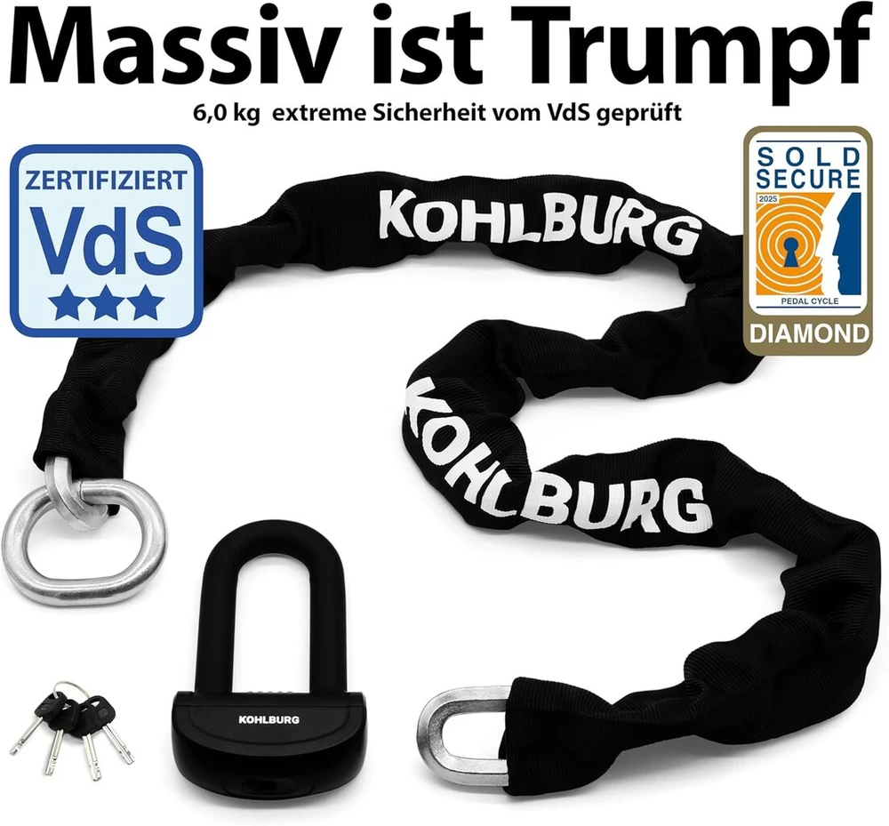 Kohlburg Alcatraz 6kg Grandininė Spyna, 150 cm, Vds Sertifikuota