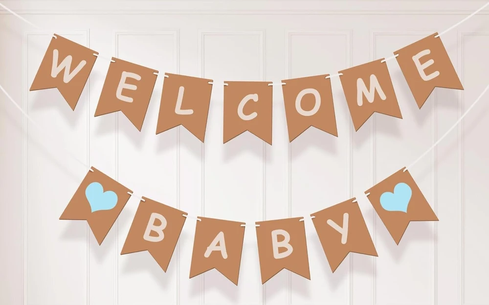 Koliphy girlianda "welcome Baby", dekoracija "welcome Baby", reklaminis skydelis "welcome Baby" kūdikio sutiktuvių vakarėliui, namų priėmimui, kūdikio sutiktuvių vakarėliui, vaiko gimtadienio dekoracija berniukui (mėlyna)