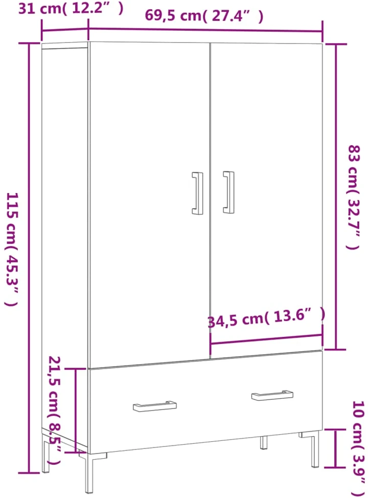 Komoda, betono pilkos spalvos, 69,5x31x115cm, apdirbta mediena