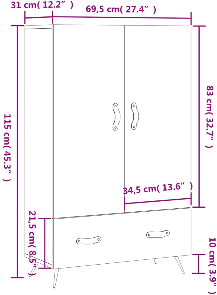 Komoda, betono pilkos spalvos, 69,5x31x115cm, apdirbta mediena