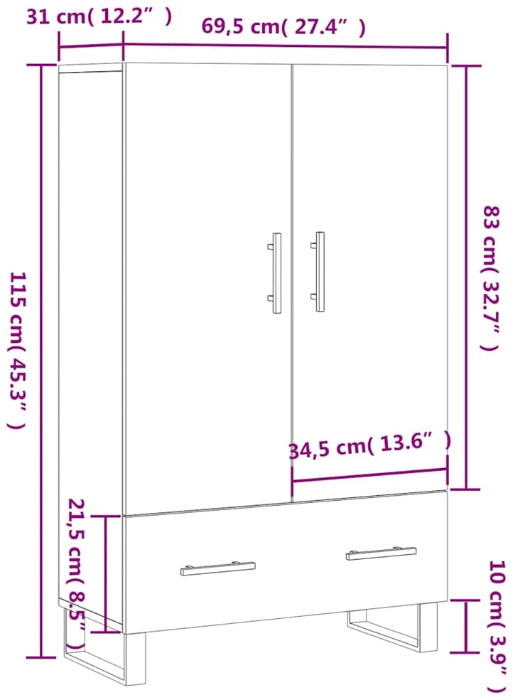 Komoda, betono pilkos spalvos, 69,5x31x115cm, apdirbta mediena