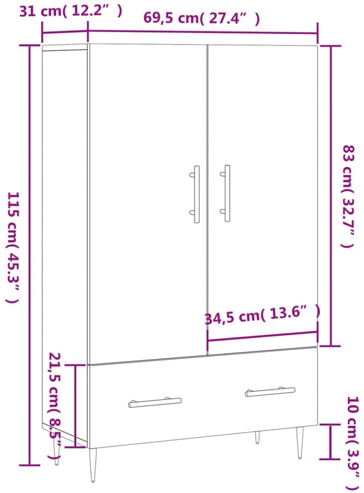 Komoda, betono pilkos spalvos, 69,5x31x115cm, apdirbta mediena