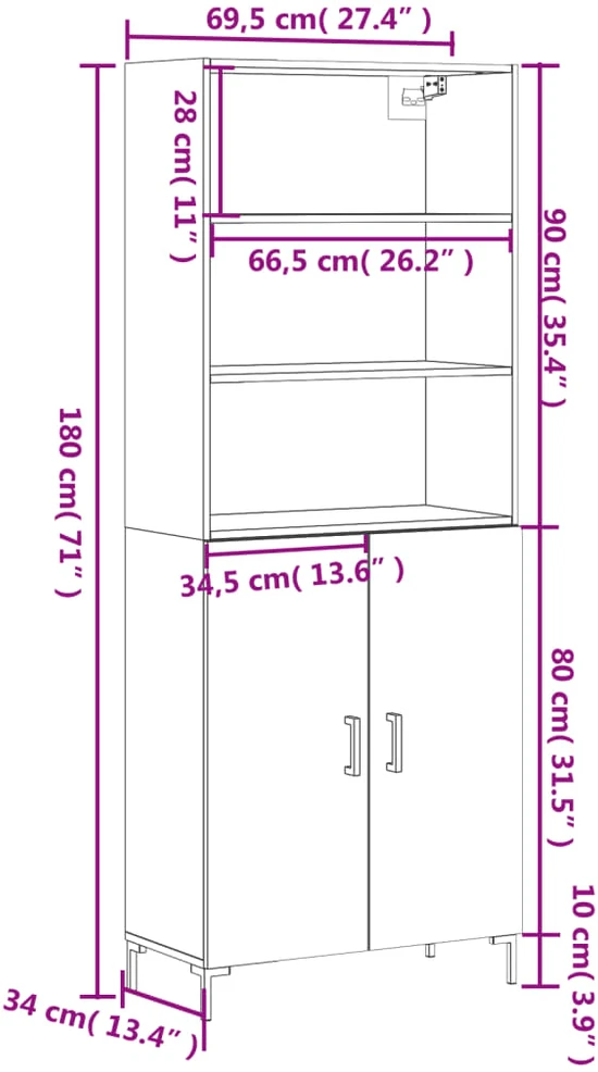 Komoda, betono pilkos spalvos, 69,5x34x180cm, apdirbta mediena