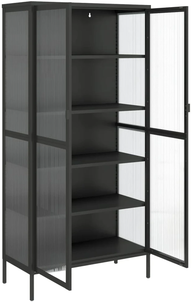 Komoda, juodos spalvos, 85x40x180cm, stiklas ir plienas