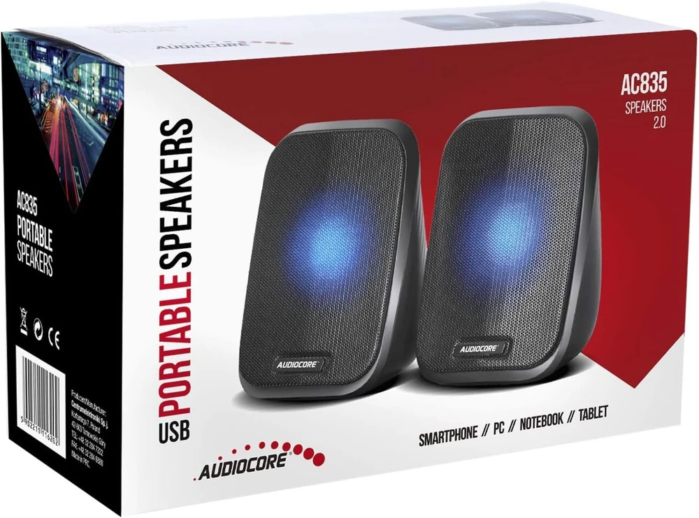 Kompiuterio kolonėlės Audiocore Ac835 2.0 Stereo Garsiakalbiai su Led Apšvietimu