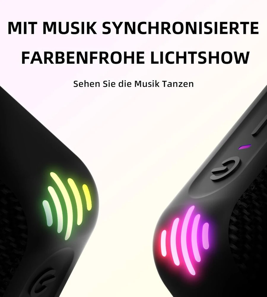 Kompiuterio kolonėlės Bluetooth muzikos grotuvas su ritmo sinchronizavimo šviesa, ipx7 atsparus vandeniui, garsus stereo garsas namams/vakarėliams/lauke/paplūdimyje, dovana gimtadienio proga