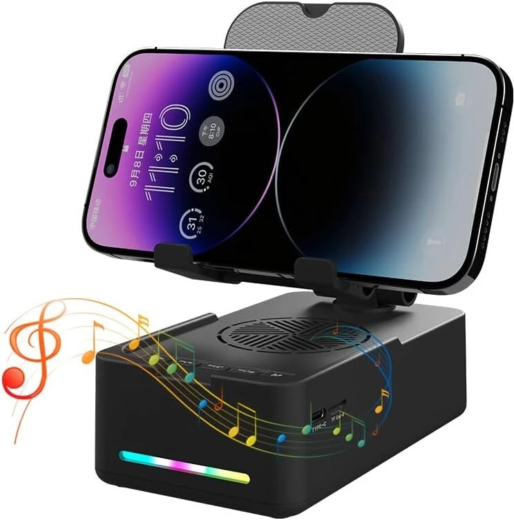 Kompiuterio kolonėlės Cyboris sulankstomas telefono stovas su garsiakalbiu, belaidis bluetooth garsiakalbis su telefono stovu ir neslystančiu pagrindu, led rgb apšvietimas, hd erdvinis garsas, suderinamas su telefonais, planšetiniais kompiuteriais