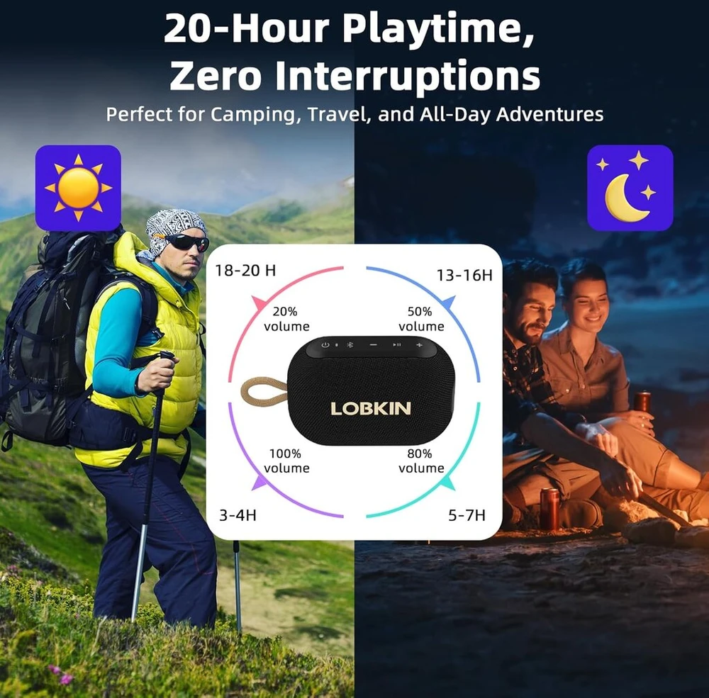 Kompiuterio kolonėlės Lobkin nešiojama bluetooth kolonėlė bt5.4, nešiojama belaidė kolonėlė su mini dizainu, įmontuotu mikrofonu, ip67 atspari vandeniui, laisvų rankų funkcija, tinkama namams ir stovyklavimui lauke