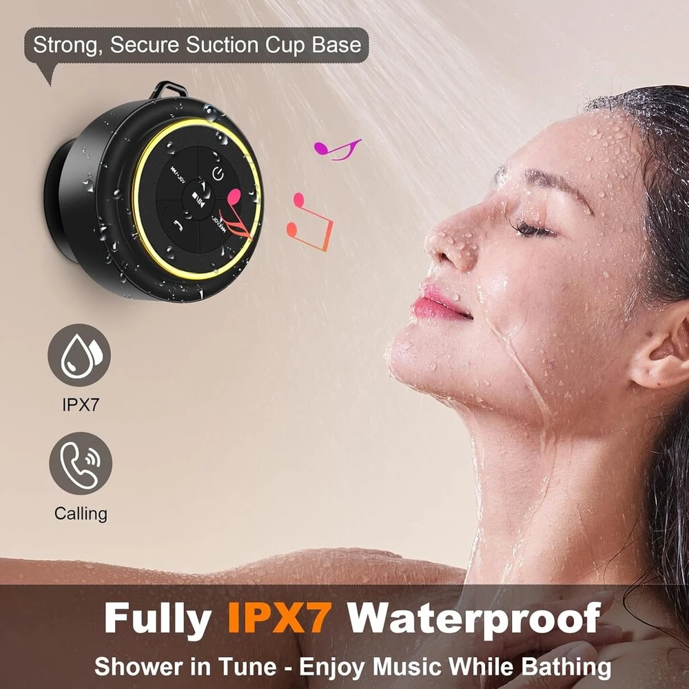 Kompiuterio kolonėlės Mr.luyu bluetooth dušo kolonėlė, ipx7 nešiojama bluetooth kolonėlė, vandeniui atspari dušo kolonėlė su siurbtuku, mikrofonu, belaidė kolonėlė voniai, paplūdimiui, baseinui