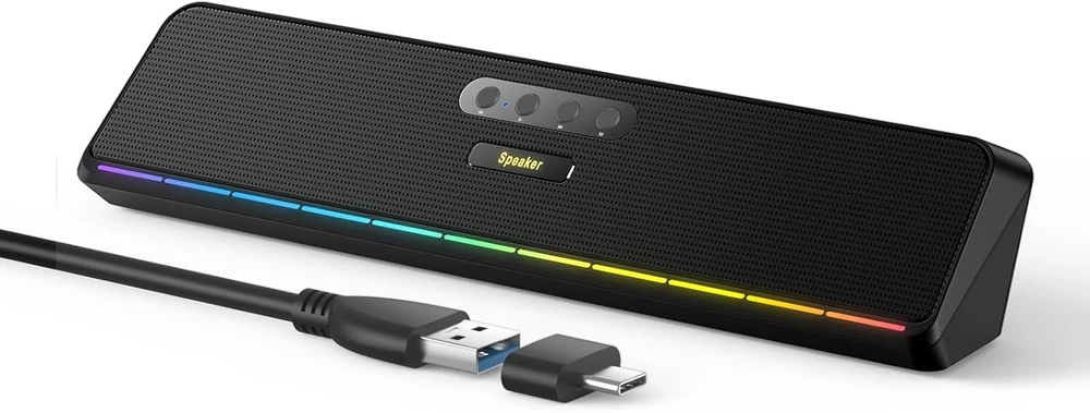 Kompiuterio kolonėlės staliniam kompiuteriui, nešiojamam kompiuteriui, planšetiniam kompiuteriui, laidinis Usb mini soundbar garsiakalbis su stereo garsu, vibruojančios membranos, srauto diodai, plug and play pc garsiakalbiai