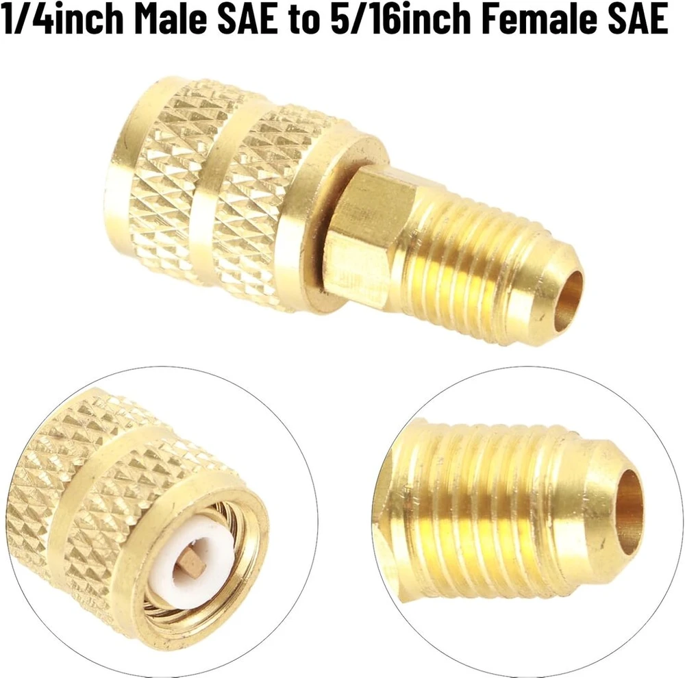 Kondicionierius R410a A/c žarnos adapteris 1/4" Sae išorinis į 5/16" Sae vidinį Hvac žarnos jungtis mini split sistemų oro kondicionieriams (r410a išorinis 1/4sae vidinis 5/16sae)