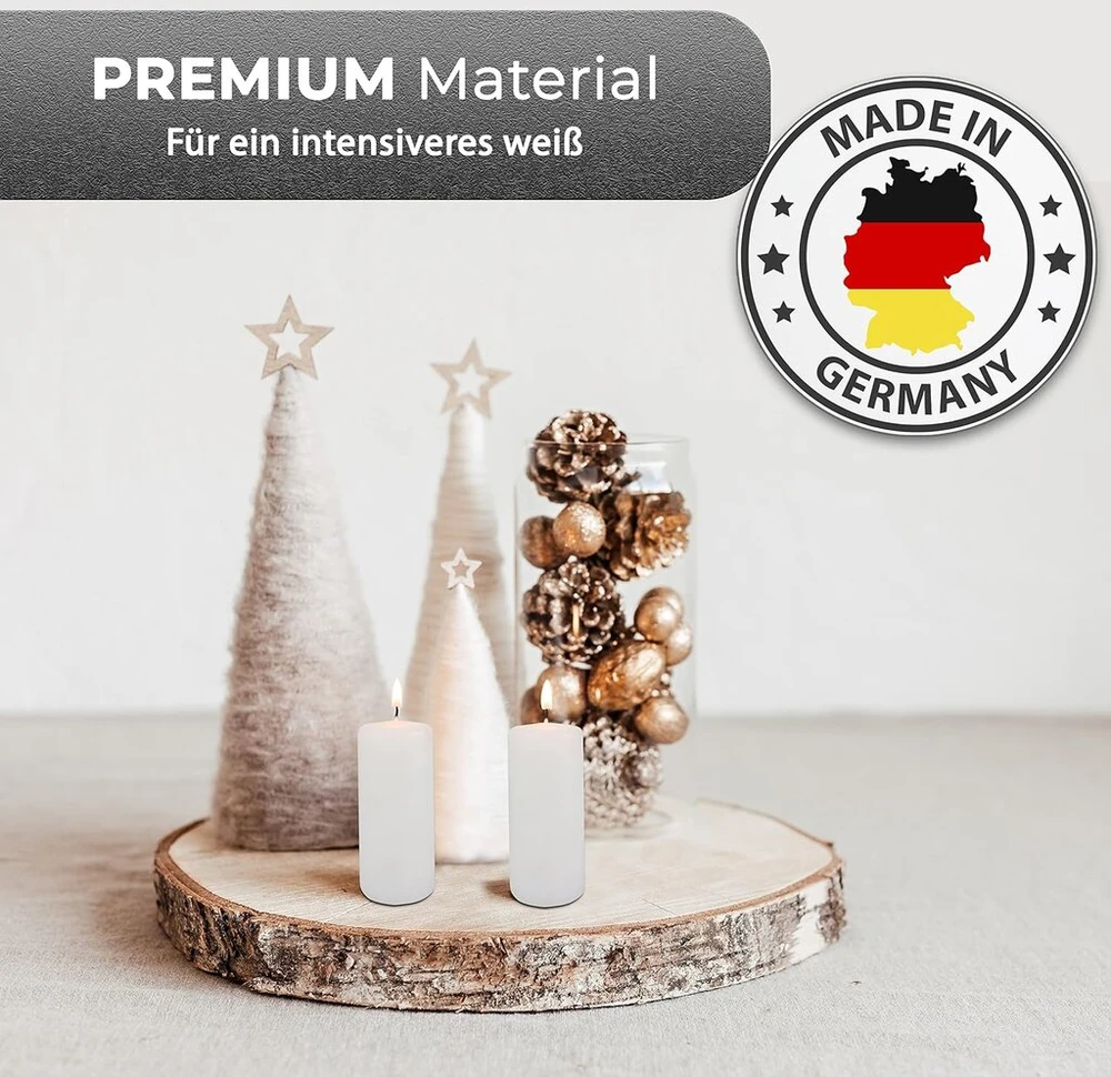 König® The Original! Premium žvakės stulpeliai - pagaminta Vokietijoje - 10 žvakių rinkinys su ilgu degimo laiku - balta - 40 x 90 mm