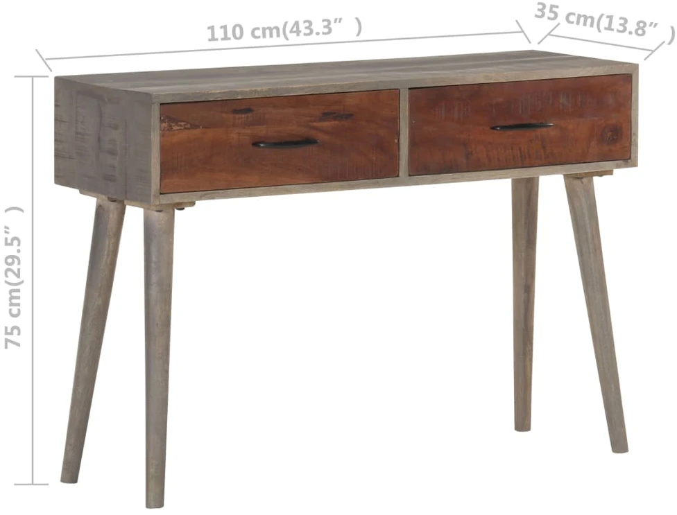 Konsolinis staliukas, pilkas, 110x35x75cm, mango masyvas