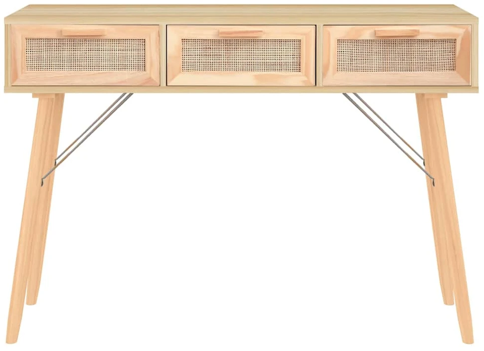 Konsolinis staliukas, rudas, 105x30x75cm, pušis ir ratanas