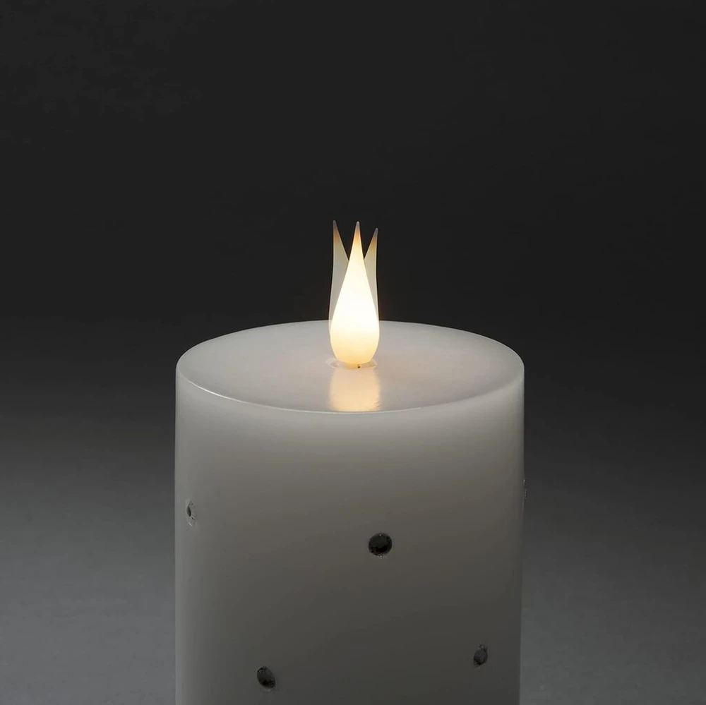 Konstsmide 1838-100 led tikro vaško žvakė balta su 3d liepsna ir kristalais su 4 ir 8 valandų laikmačiu, 1 mirksinti šiltai balta diodas, maitinama baterijomis, naudojimui patalpose, 2 x c 1.5 v (be baterijų)