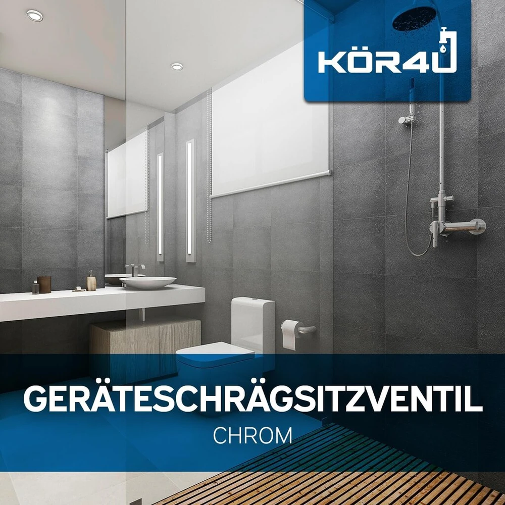 Ventiliatorius Kör4u 1/2 colio chromuotas kampinis ventilis su gaubto rankena ir atbulinio srauto prevencija, integruotas vamzdžio aeratorius, tinkamas skalbimo mašinai arba indaplovei