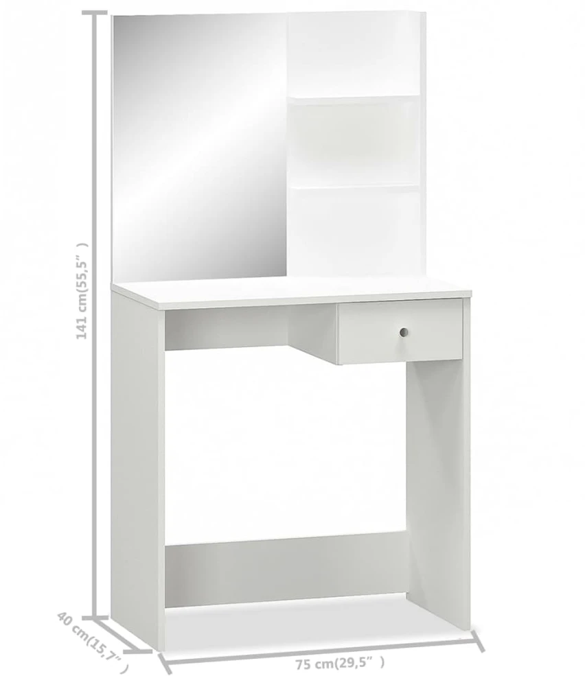 Kosmetinis staliukas, baltas, 75x40x141cm, apdirbta mediena