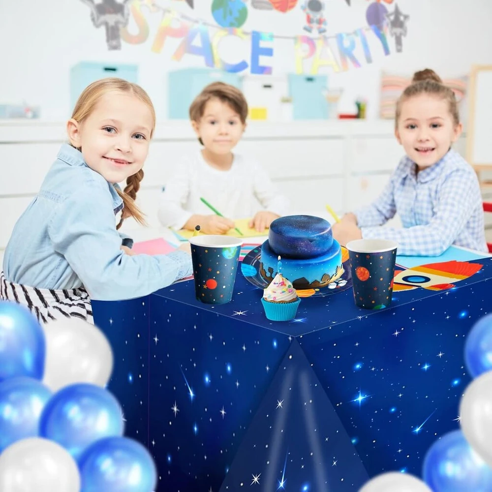 Kosminis gimtadienio vakarėlio rinkinys vaikams 24-ajam | 8 lėkštės, 8 puodeliai, 8 servetėlės raketos formos | Kosminės dekoracijos popierinės lėkštės vaikų gimtadieniui berniukui | Astronautų vakarėlio stalo reikmenys vaikų gimtadienio vakarėliui
