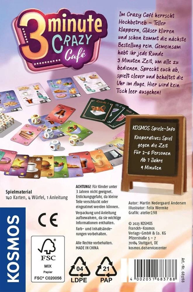 Kosmos 683788 3 minute crazy café, kooperatinis realaus laiko žaidimas 2–6 žaidėjams nuo 7 metų, praktiškoje atidarymo ir žaidimo magnetinėje dėžutėje, kelioninis žaidimas, smulki dovana vaikams ir suaugusiems, vakarėlių žaidimas