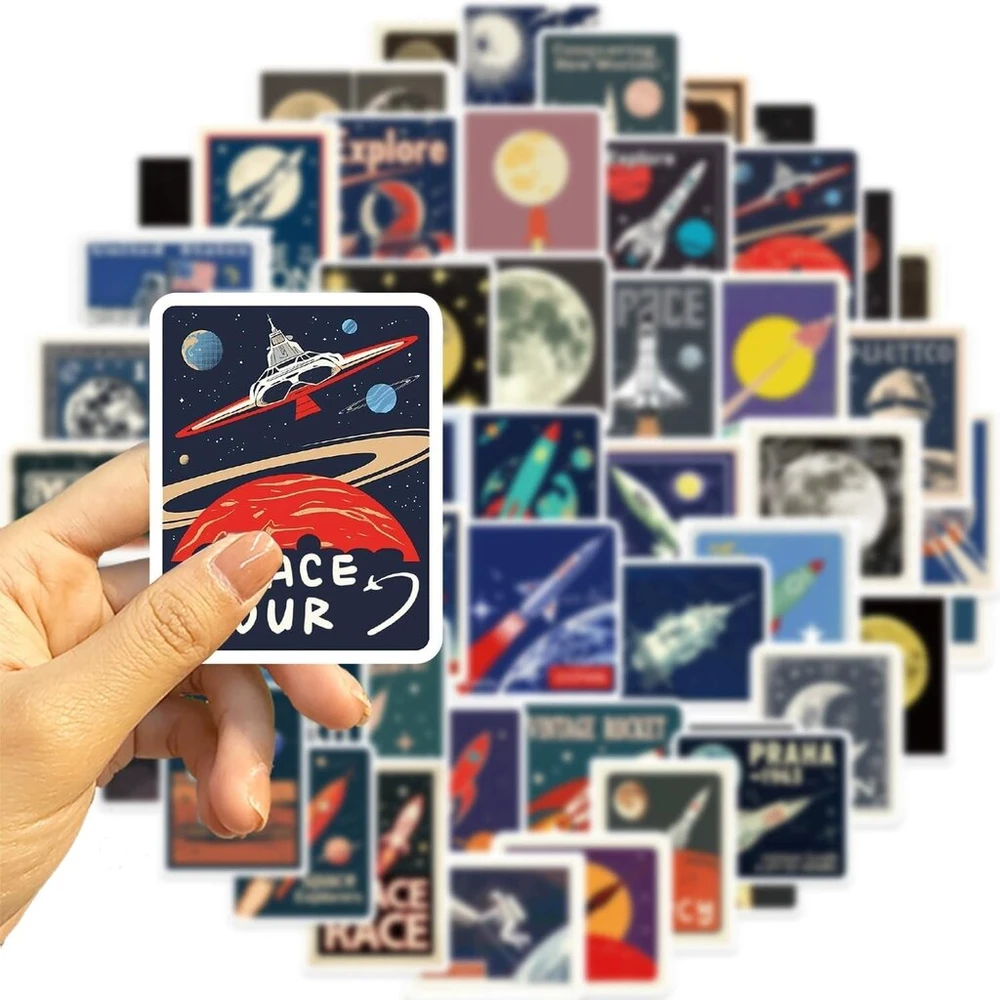 Kosmoso lipdukai Visatos astronautų lipdukų rinkinys, 50 vnt., skirti riedlentėms, grafiti, motociklams, dviračiams, snieglentėms, bagažui, nešiojamam kompiuteriui, automobiliui, lagaminui vaikams ir paaugliams, vandeniui atsparūs vinilo lipdukai