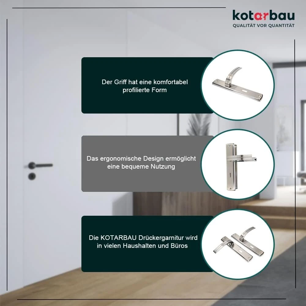 Kotarbau® Durų Rankenų Komplektas 72 mm Bb Ilga Plokštelė Nikelio-chromo Universalus Modernus