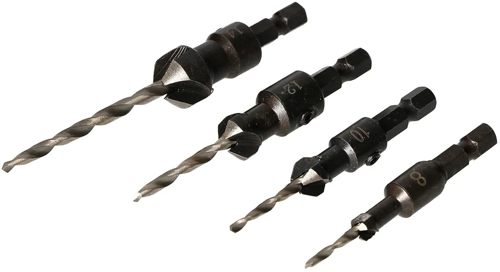 Kotarbau® Hss grąžtų su įgilinimu komplektas 4 vnt. 8-14 mm medienai su reguliuojamu gręžimo gyliu