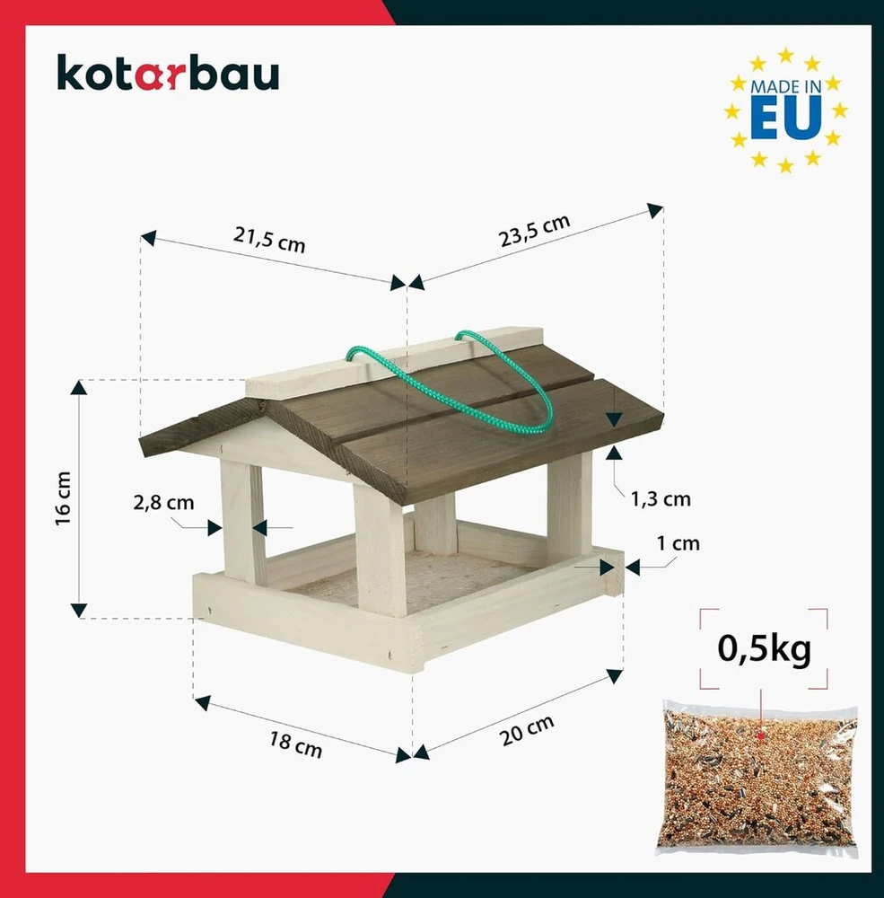 Kotarbau® inkilas pakabinamas lesyklėlė laukiniams paukščiams lesyklėlė paukščiams balkono lesyklėlė medinė lesyklėlė namelis + 0.5kg maisto nemokamai