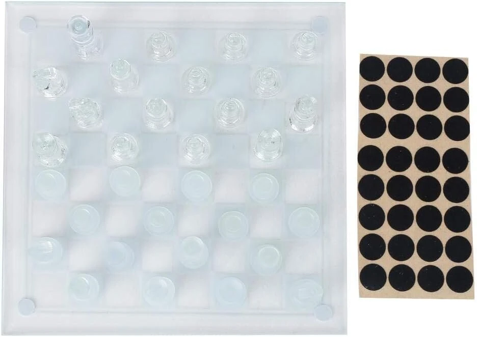 Kristaliniai šachmatai, 32 šachmatų figūros + 1 šachmatų lenta + 1 tarpiklis 25 x 25 cm matinio poliravimo stiklo šachmatai