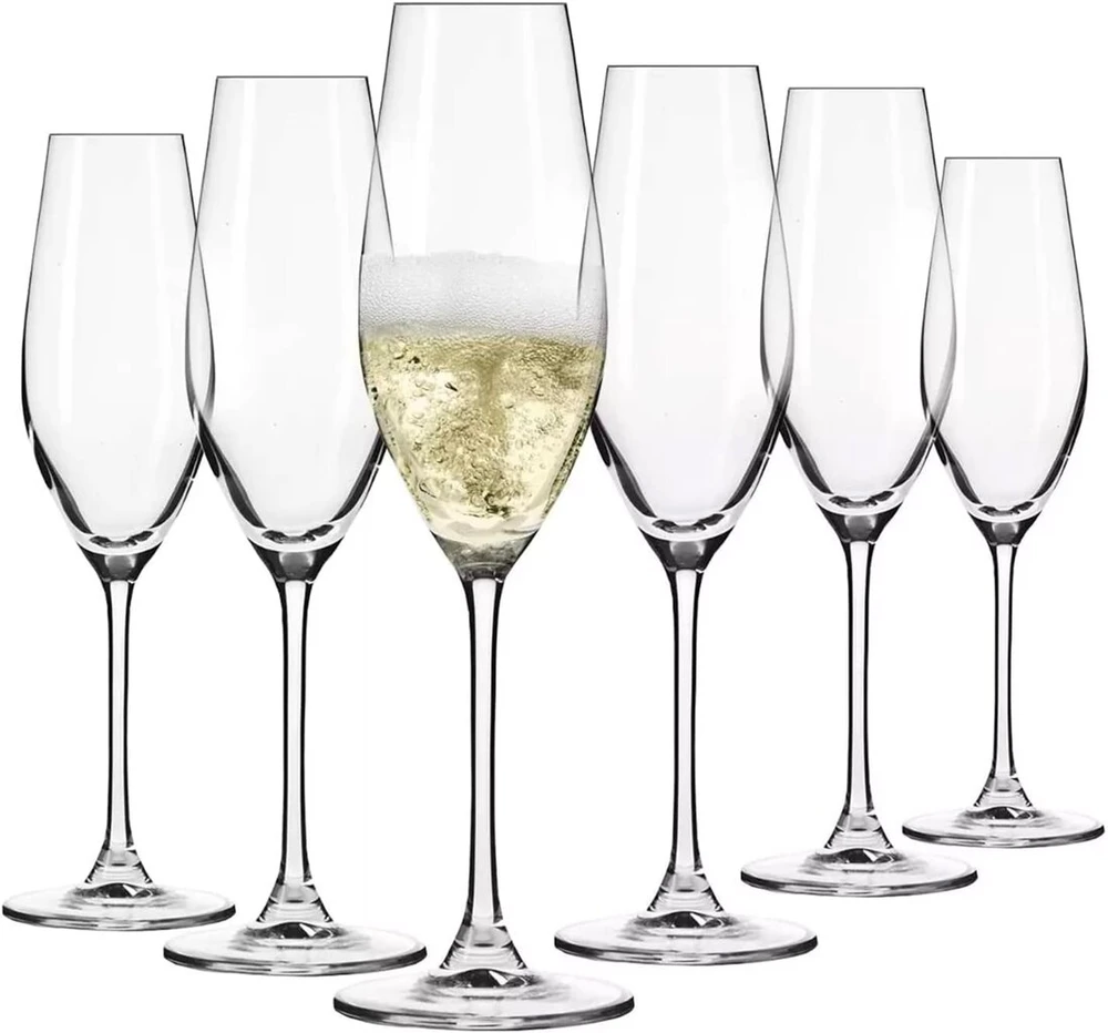 Krosno taurių rinkinys šampanui - 6 vnt. | 210 ml | Splendour kolekcija | Krištolinis stiklas, be švino | Elegantiškas dizainas su aukšta kojele | Putojančiam vynui, Prosecco ir šventėms