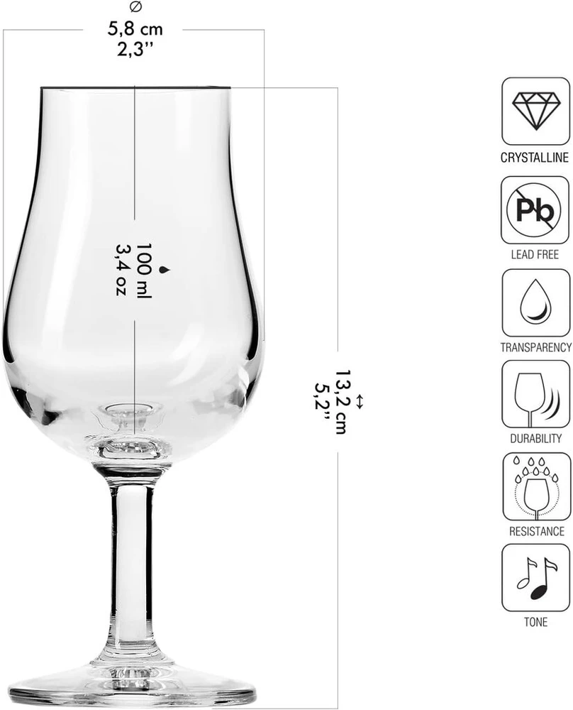 Krosno viskio degustacinės taurės | 6 vnt. rinkinys | 100 ml | Epicure kolekcija | Puikiai tinka namams, restoranams ir vakarėliams | Galima plauti indaplovėje
