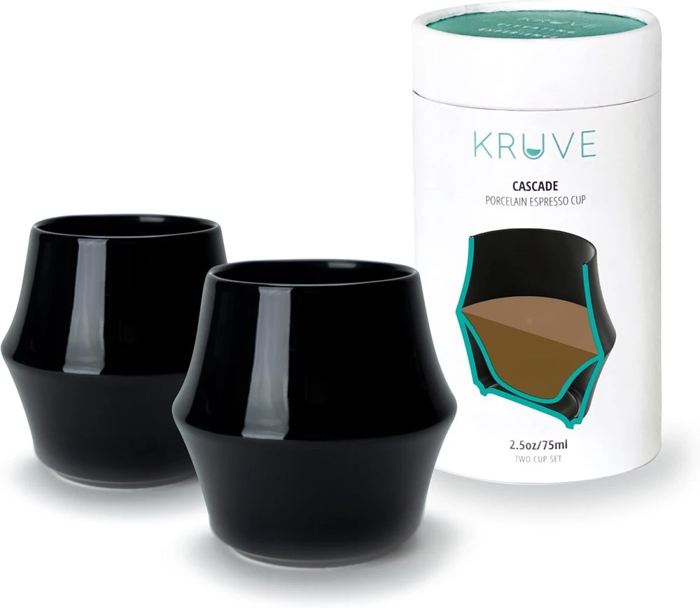 Kruve Cascade porcelianinis dvigubų sienelių espresso puodelis, 70 ml, sensorinis (2 vnt.) (juodas)