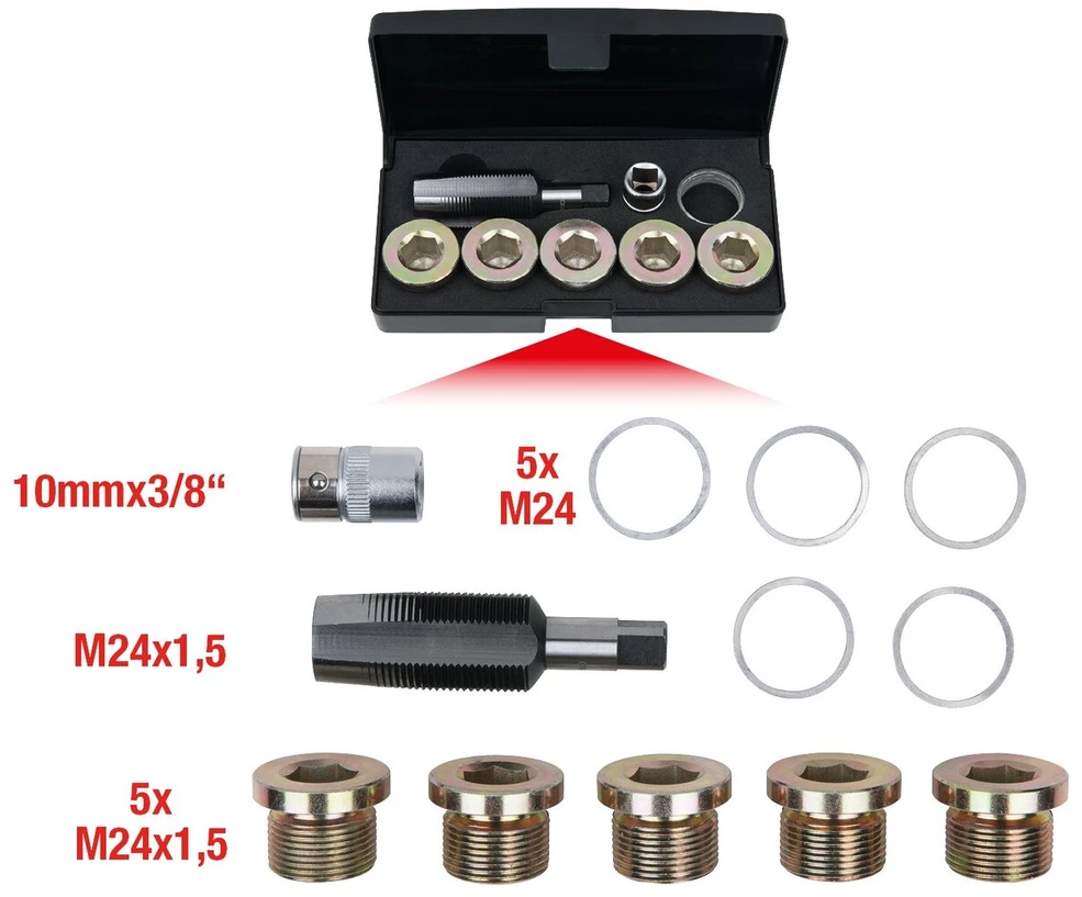 Ks tools 150.4950 alyvos išleidimo angos m24 x 1.5 sriegių remonto komplektas