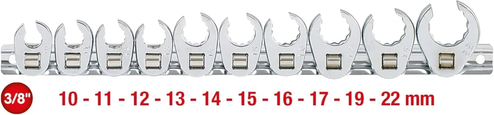 Ks Tools 913.3900 3/8" 12-kampų atvirų veržliarakčių rinkinys, 10 vnt 10-22 mm
