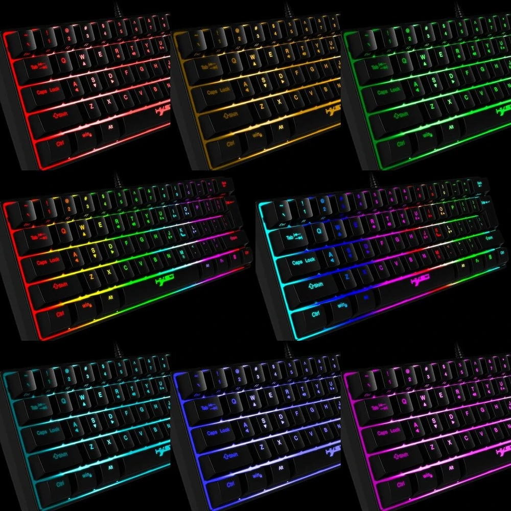 Kuiyn 60% laidinė kompaktiška žaidimų klaviatūra 61 klavišas 11 viso klavišo Rgb apšvietimo efektų Anti-ghosting + laidinė lengva žaidimų pelė optinė korio pelė + pelės kilimėlis