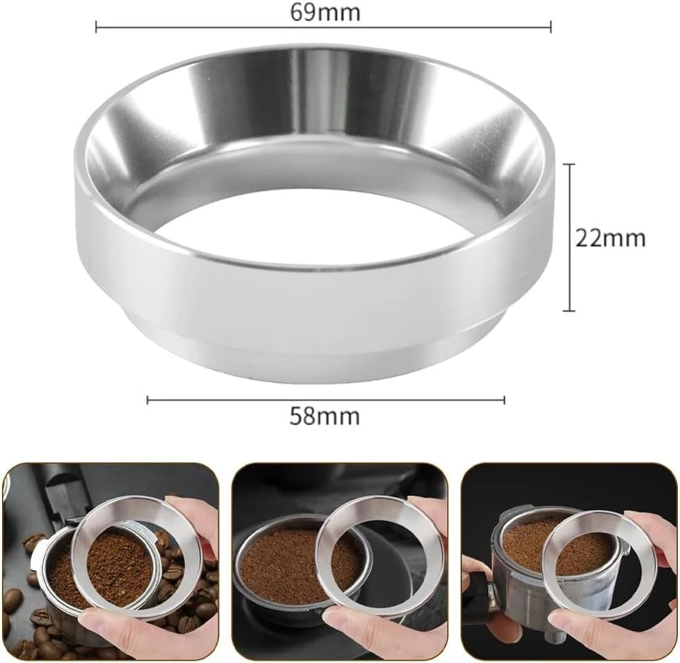 Kuizhen kavos dozavimo žiedas 58 mm universalus espresso dozavimo piltuvėlis aliumininis kavos dozavimo žiedas su magnetiniu kavos miltelių tikslaus užpildymo pakeitimu kavos aparato portafiltro priedams