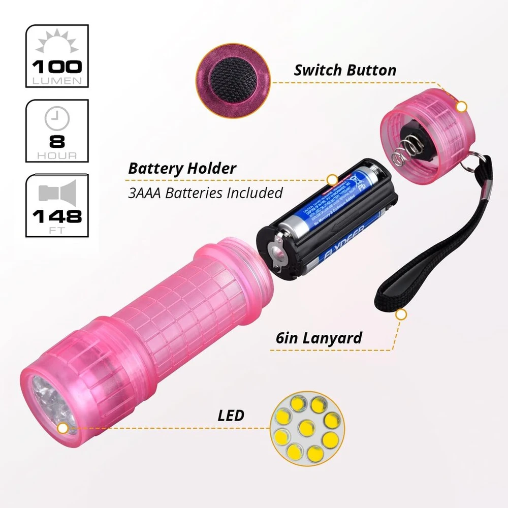 Kunhe 5 fluorescencinių mini žibintuvėlių vaikams su 15 Aaa baterijų – puikiai tinka stovyklavimui, lazerių dienai, vakarėlių maišeliams, gimtadienio dovanoms, smulkioms dovanėlėms mergaitėms, berniukams, mokyklos klasei