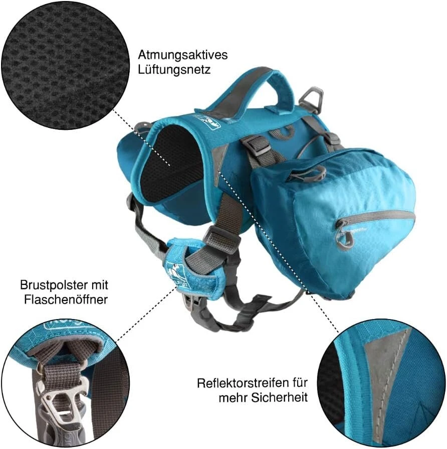Kurgo Baxter Pack šuns balno krepšys-kuprinė, šuns kuprinės petnešos, žygio kuprinė šunims, skirta stovyklavimui ir kelionėms, atspindinti ir lengva liemenės petneša vidutiniams ir dideliems šunims