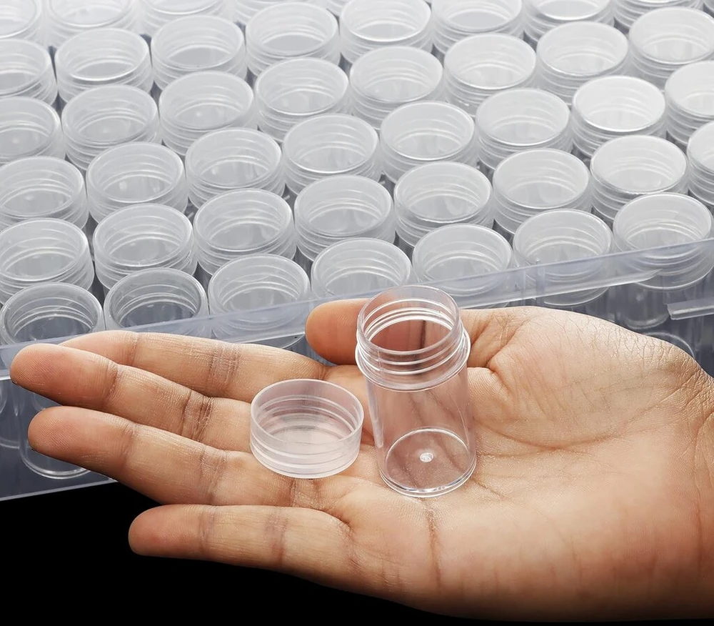 Kurtzy 60 nuimamų talpų skaidrus plastikinis dėžutė karoliukams - 10 ml - deimantų tapybos saugykla, papuošalai, smulkūs karoliukai, auskarai, blizgučiai ir siuvinėjimas