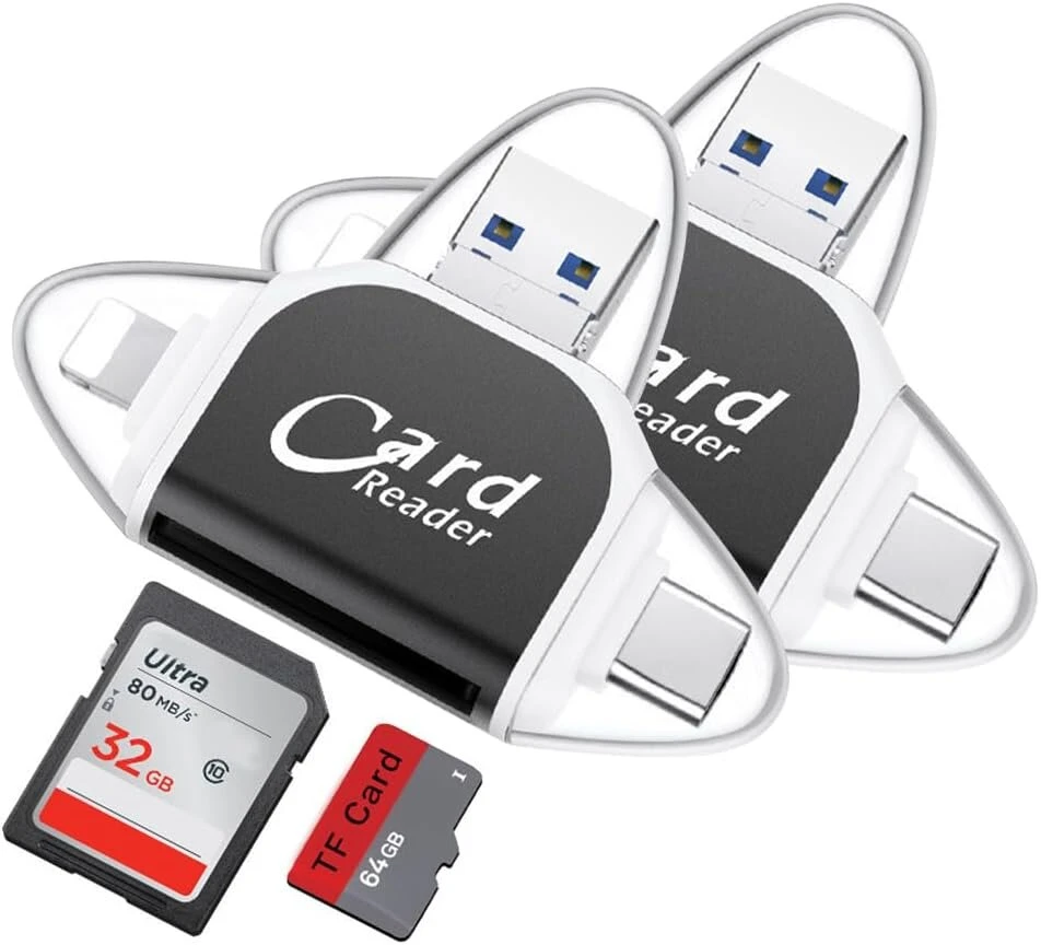 Atminties kortelė Kuwung 2 vnt. universalus 4-in-1 Sd Tf kortelių skaitytuvas su keliomis jungtimis, micro sd kortelių skaitytuvas, sd/micro sd atminties kortelių skaitytuvas, didelės spartos kortelių skaitytuvas, plug and play, suderinamas su android, ios ir kt., juodas