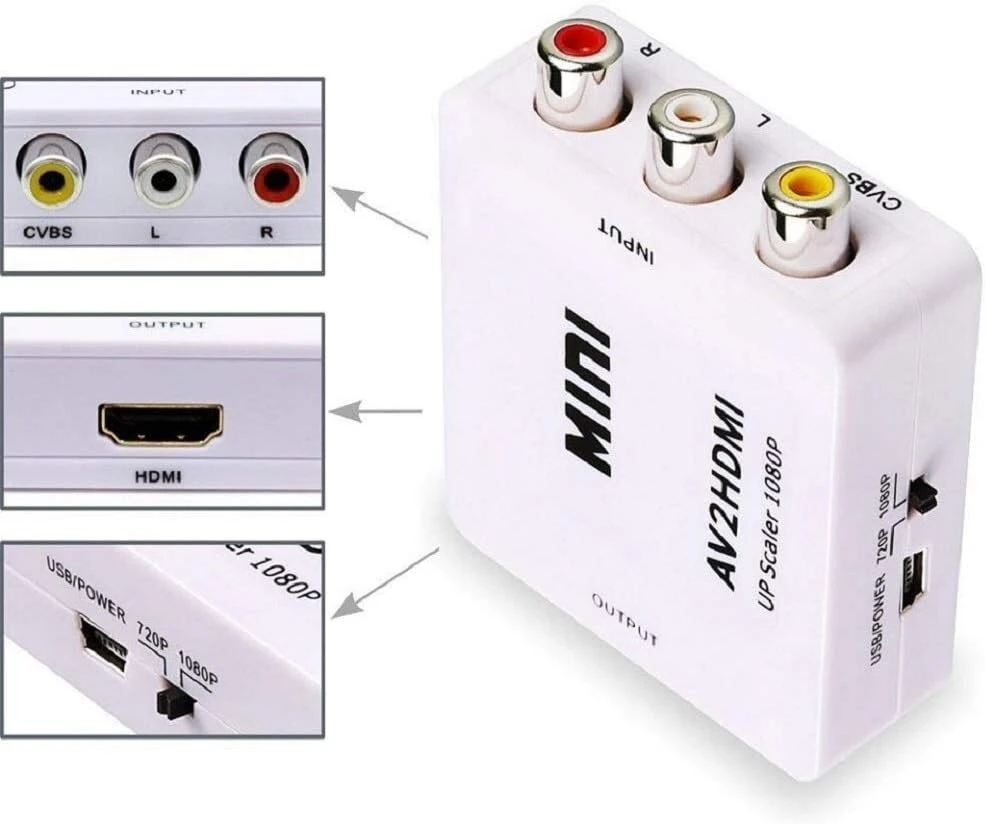 Kuyia av į hdmi rca/cvbs 3 rca composite video mini av į hdmi konverteris/adapteris/rca mini dėžutė, skirta tv/pc/ps3/mėlynas-ray dvd