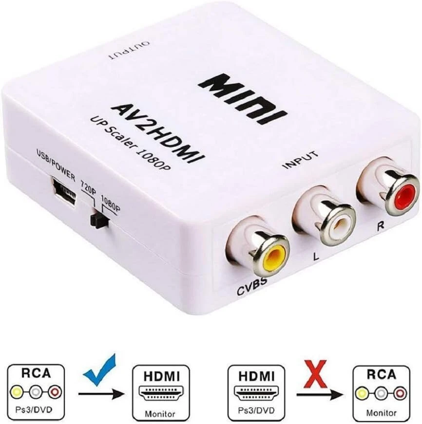 Kuyia av į hdmi rca/cvbs 3 rca composite video mini av į hdmi konverteris/adapteris/rca mini dėžutė, skirta tv/pc/ps3/mėlynas-ray dvd