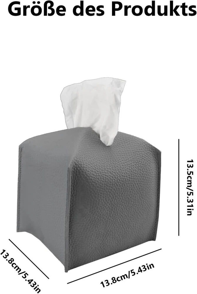 Kvadrato formos servetėlių dėžutė, servetėlių dėžutė, pastorintos odos medžiagos servetėlių dozatorius, daugkartinio naudojimo, restoranui, vonios kambariui, miegamajam, automobiliui, biurui, servetėlių dėžutė, pilka
