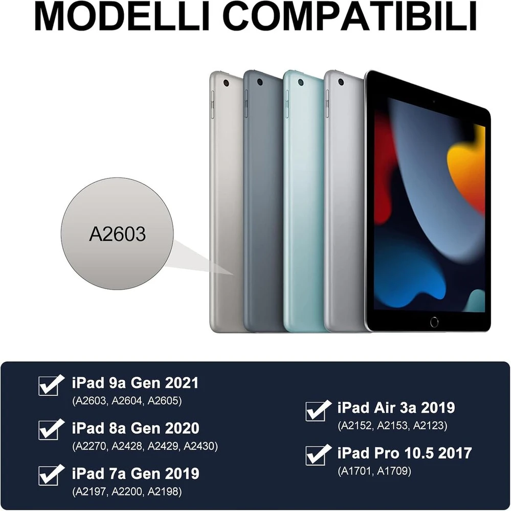 Kvago itališkas klaviatūros dėklas, skirtas ipad 10.2 colių 9/8/7 kartai, klaviatūra, skirta ipad 10.2 colių 2021/2020/2019/ipad air 3/ipad pro 10.5 colių, nuimama belaidė bluetooth klaviatūra