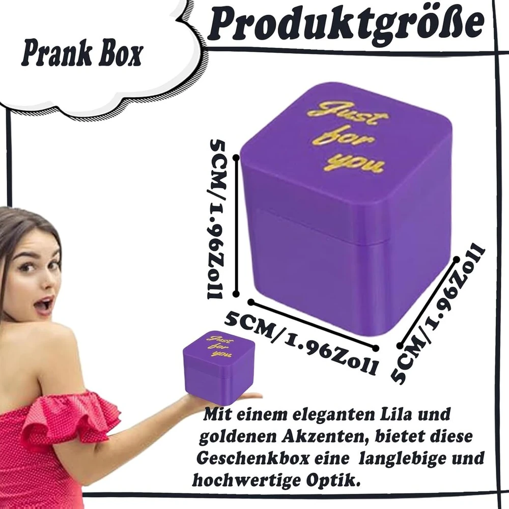 Kvgbnt dėžutė su viduriniu pirštu, dovana su viduriniu pirštu, 5 x 5 cm violetinė dovanų dėžutė su dangteliu, išdaiga su kaka, biuro ir namų dekorui, smagi išdaigos dovana (violetinis kvadratas)