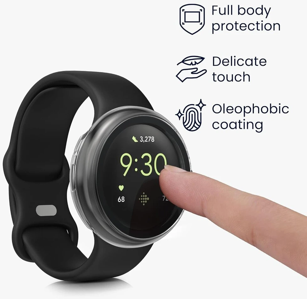Kwmobile 2 x dėklas, suderinamas su google pixel watch 3 41 mm / pixel watch 2 / pixel watch 1 dėklu - viso kūno fitneso apyrankės dėklų rinkinys, pagamintas iš stiklo - skaidrus