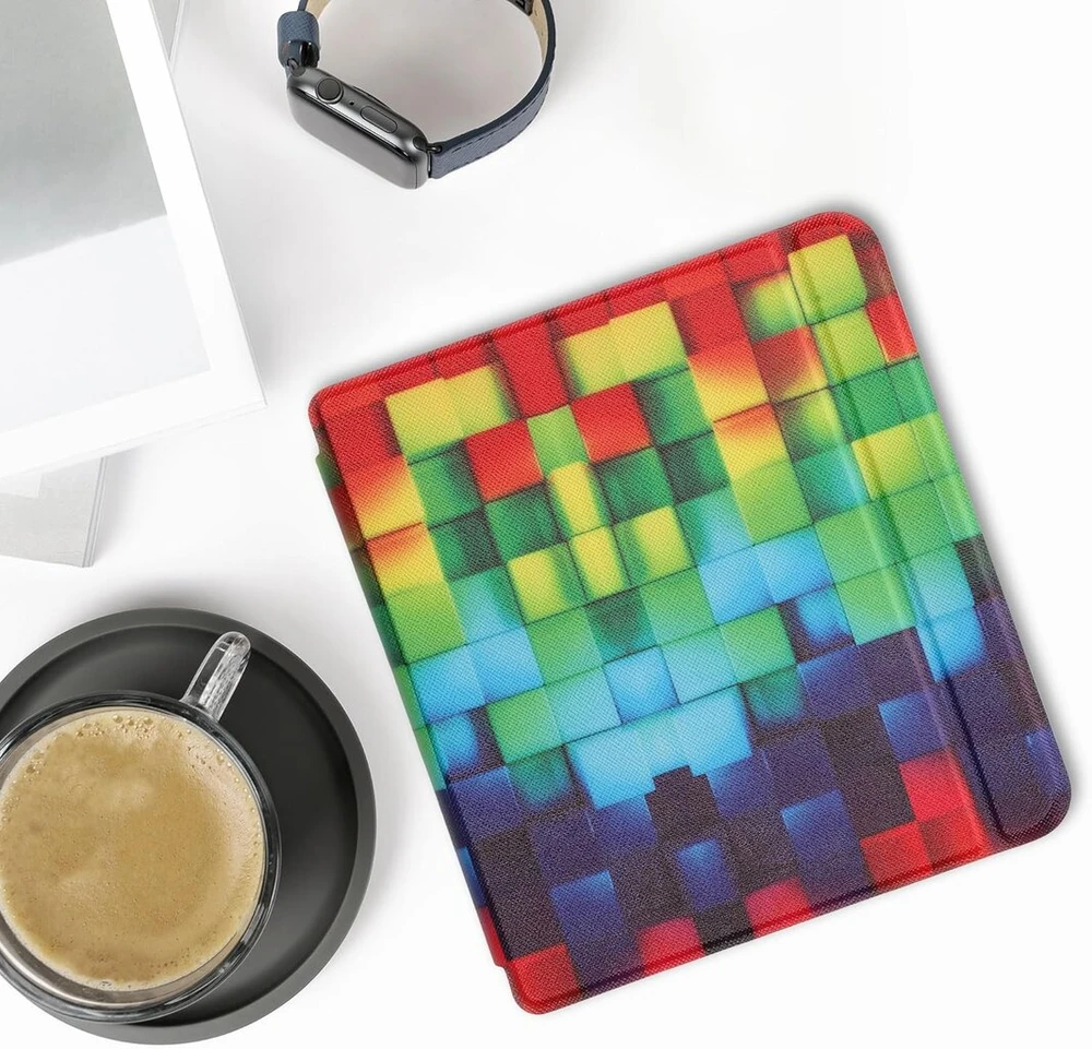 Kwmobile dėklas-knygelė, skirtas tolino vision 6 – e. skaityklės dėklas – rainbow cube, įvairiaspalvis žalias mėlynas
