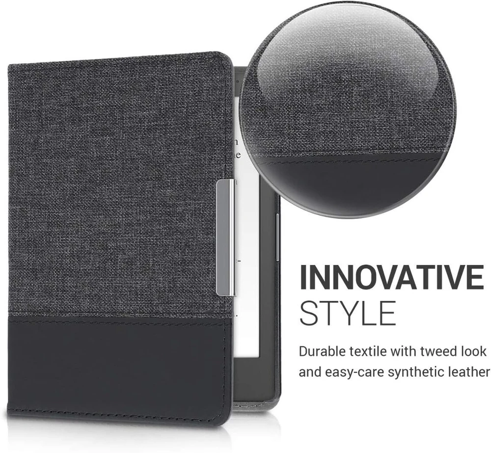 Kwmobile dėklas, suderinamas su Kobo Aura Edition 1 - drobės Ereader apsauginis dėklas - antracito juodas