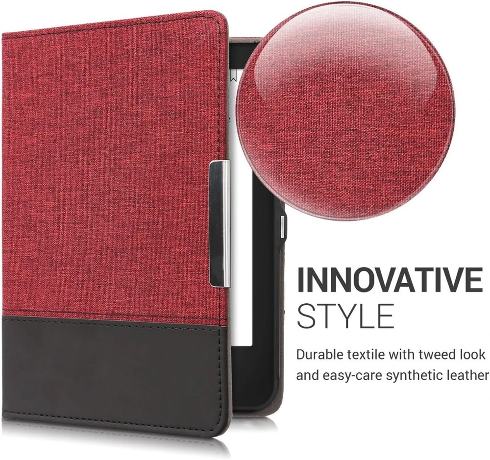 Kwmobile dėklas Tolino Shine 2 Hd, Pu oda ir drobė, raudonas/juodas