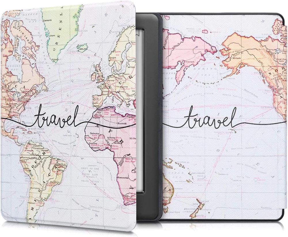 Kwmobile dėklas-vartomasis dėklas, suderinamas su Kobo Glo Hd/touch 2.0 – Ereader dėklas – Travel Lettering Juodas Multicoloured